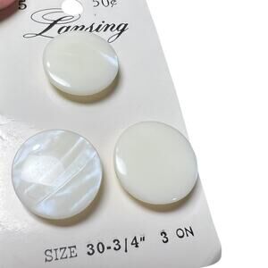 Vintage Lansing Iowa White Shank Buttons Set of 3 Size 30 Original Card